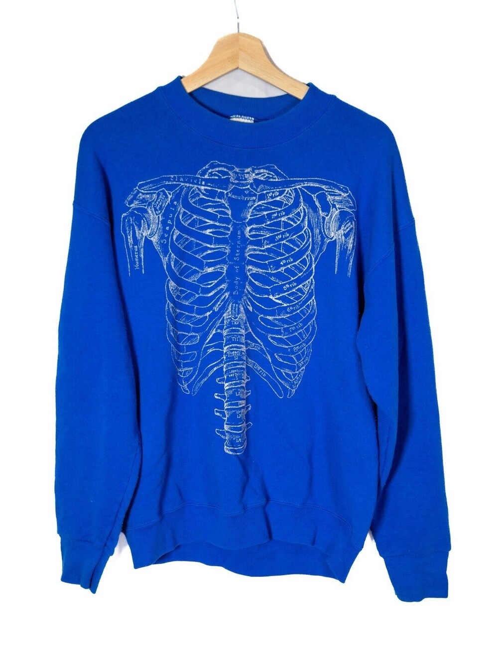 Vintage 90s Blue Ribcage Skeleton Crewneck Sweater Made in USA - Men's L